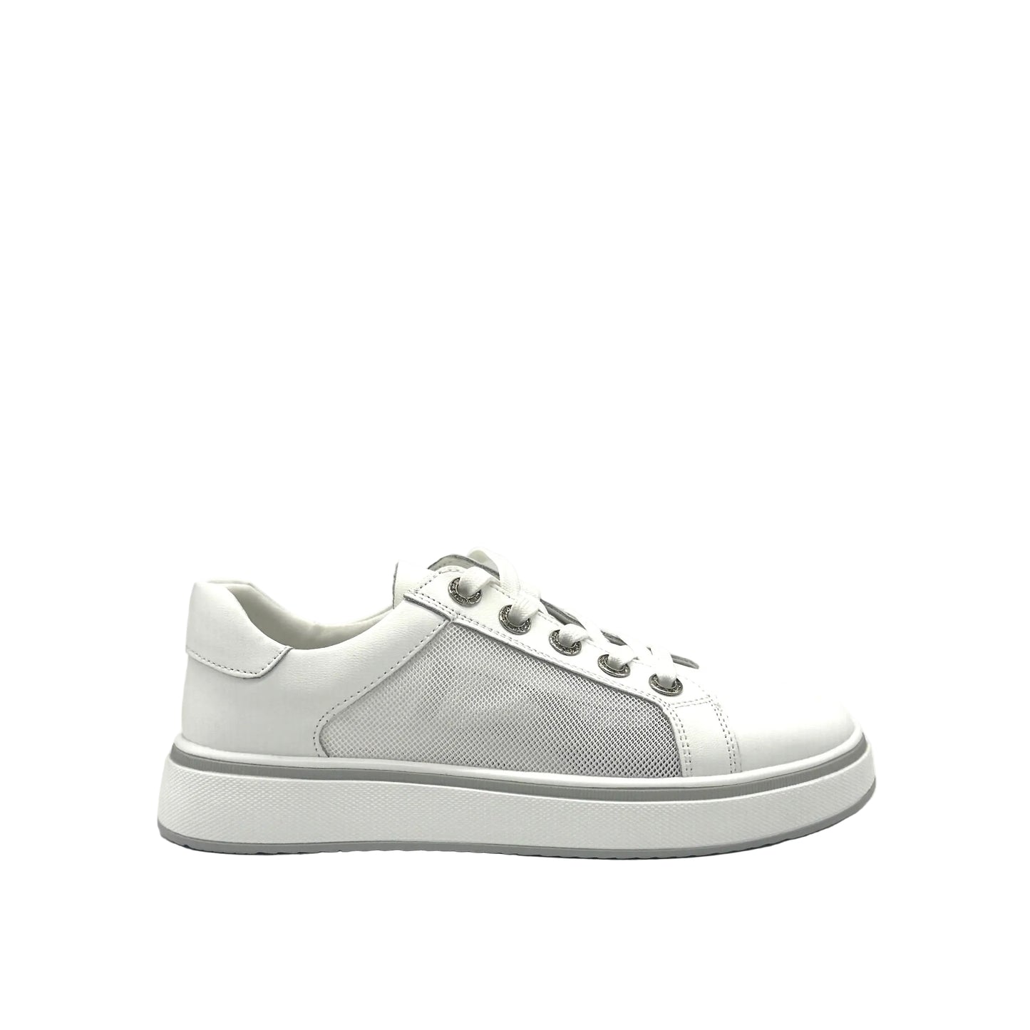 White: Bonavi Azael leather platform sneaker in white with mesh panel detail and chunky white sole