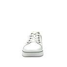White: Bonavi Azael leather platform sneaker in white with mesh panel detail and chunky white sole,