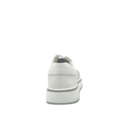 White: Bonavi Azael leather platform sneaker in white with mesh panel detail and chunky white sole,