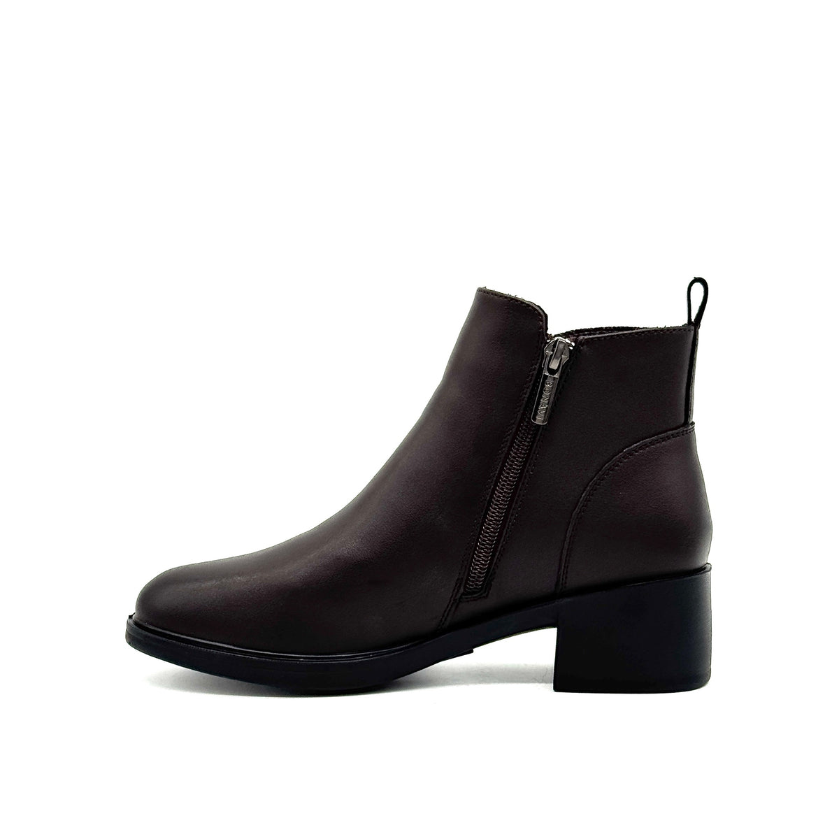 BONAVI Billie genuine leather and suede ankle boot in brown with side zip closure, inner side view