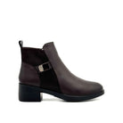 BONAVI Billie genuine leather and suede ankle boot in brown with metal hardware detail, side view