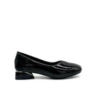 BONAVI Camille genuine leather pointed toe flat in black with high-shine finish and mirrored block heel, side view