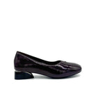 BONAVI Camille genuine leather pointed toe flat in burgundy with high-shine finish and mirrored block heel, side view