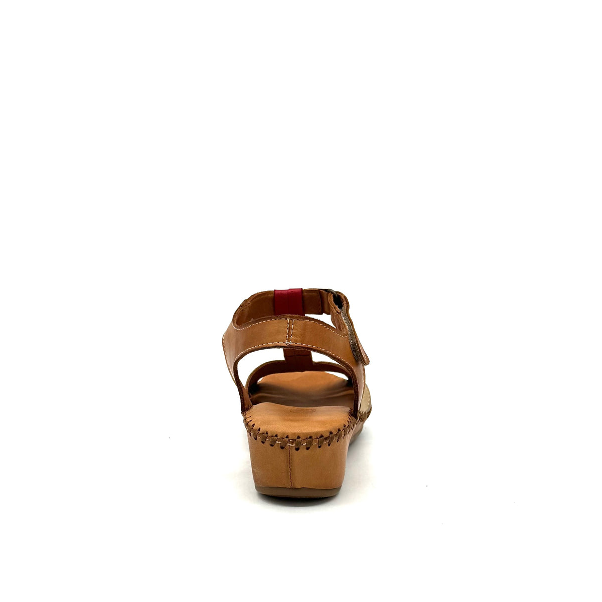 BONAVI Cleo genuine leather T-strap wedge sandal in tan, red, gold and white with hand-stitched sole