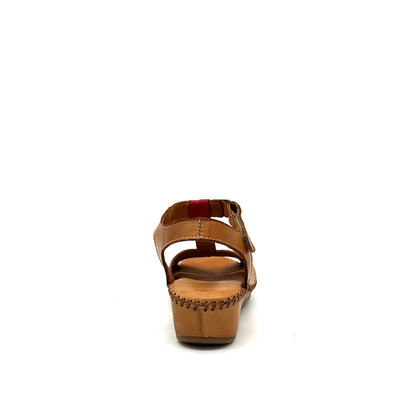 BONAVI Cleo genuine leather T-strap wedge sandal in tan, red, gold and white with hand-stitched sole