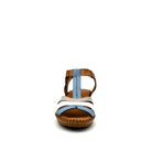 BONAVI Cleo genuine leather T-strap wedge sandal in tan, sky blue and white with hand-stitched sole