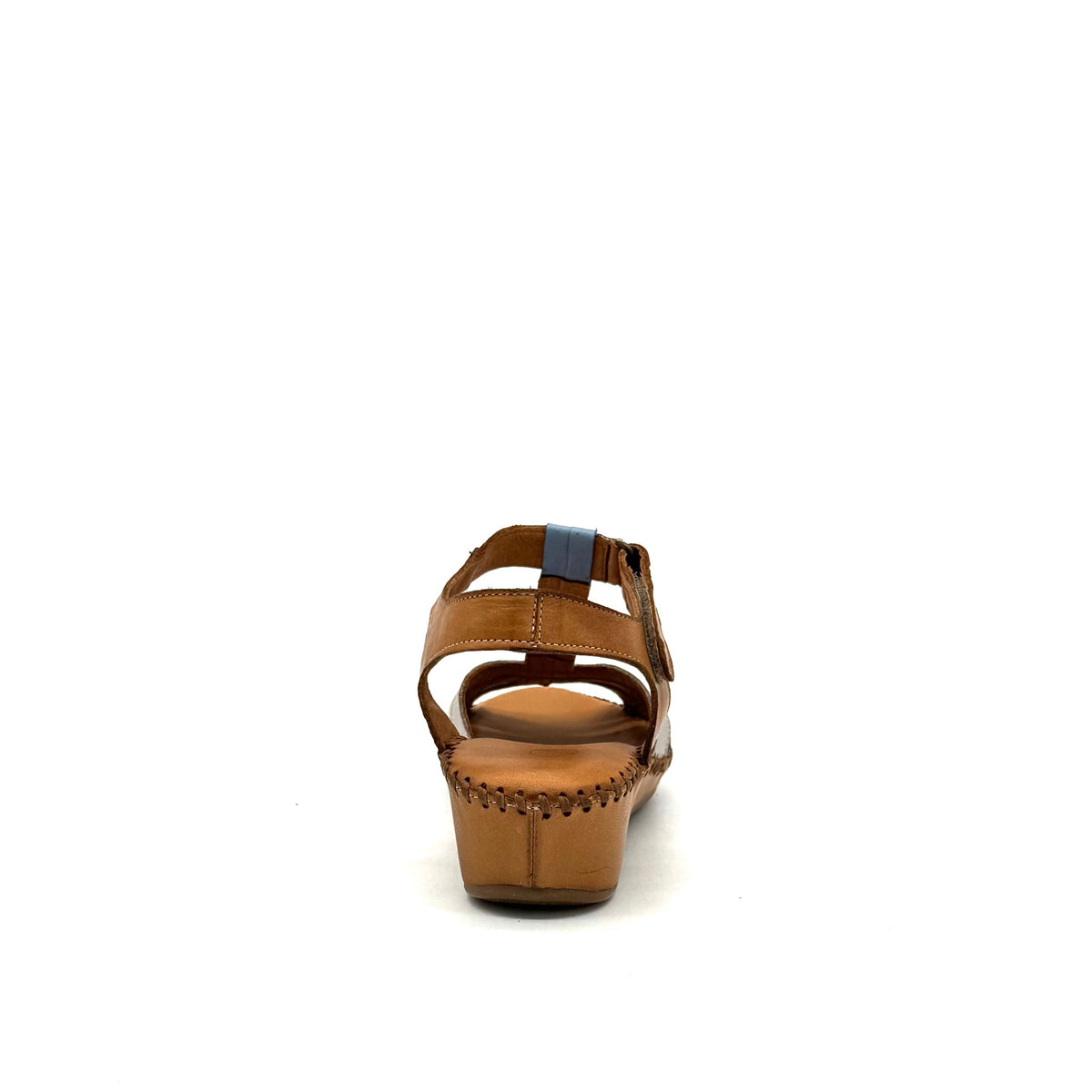 BONAVI Cleo genuine leather T-strap wedge sandal in tan, sky blue and white with hand-stitched sole