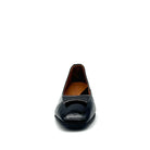 BONAVI Denise genuine leather pointed toe flat in black with tonal buckle detail and low wedge heel