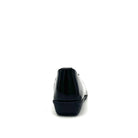 BONAVI Denise genuine leather pointed toe flat in black with tonal buckle detail and low wedge heel