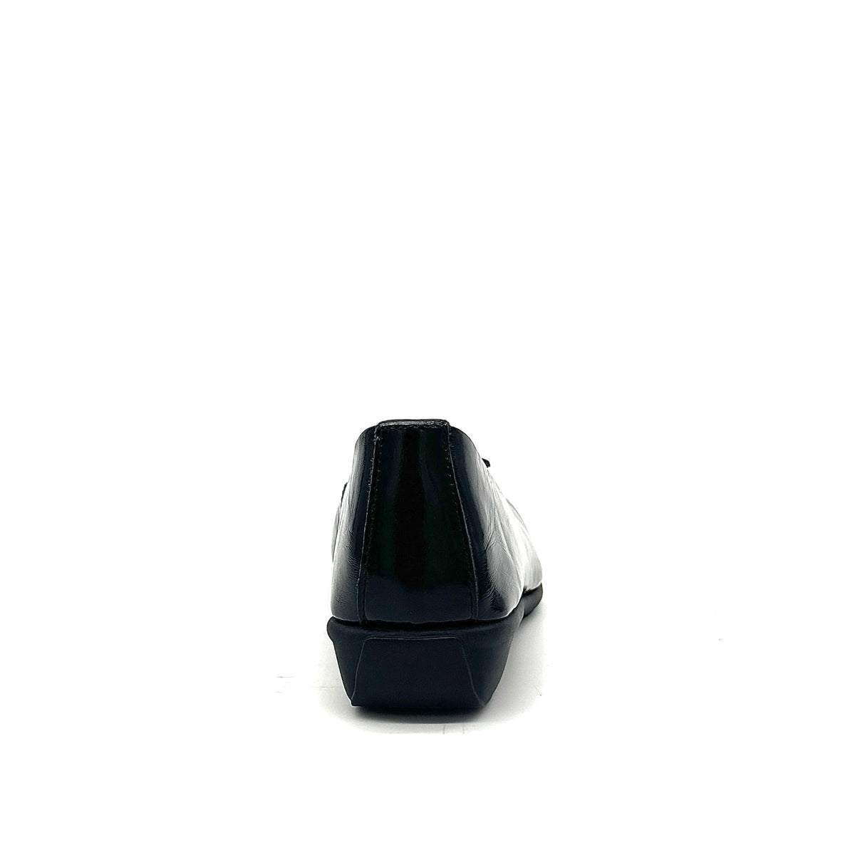 BONAVI Denise genuine leather pointed toe flat in black with tonal buckle detail and low wedge heel