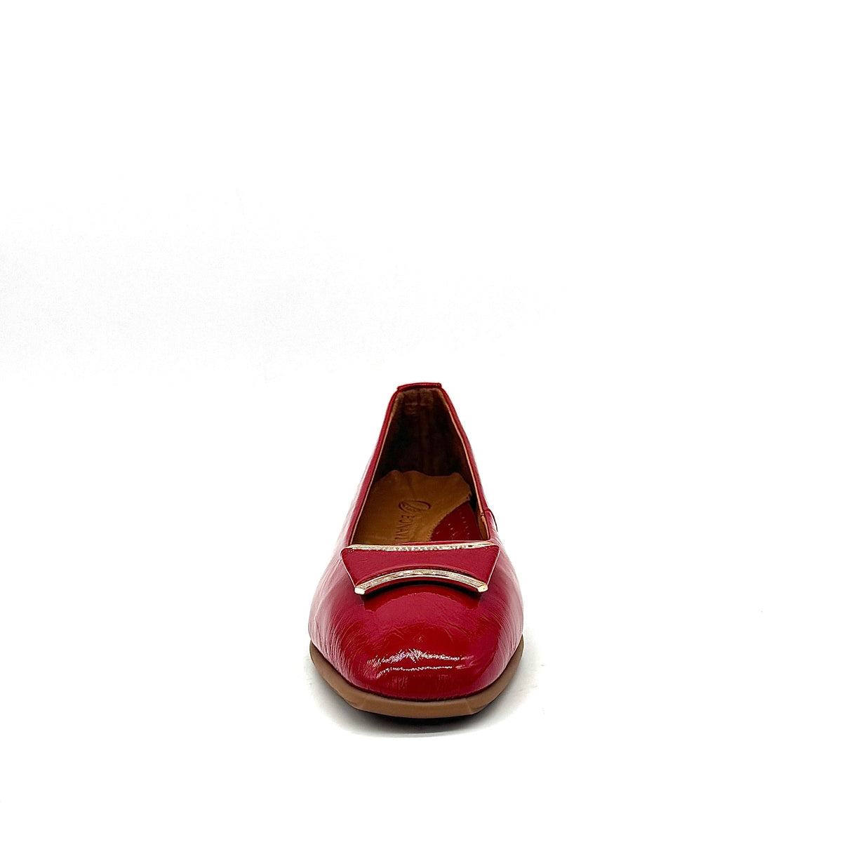 BONAVI Denise genuine leather pointed toe flat in red with tonal buckle detail and low wedge heel