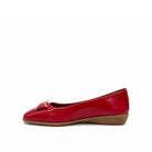 BONAVI Denise genuine leather pointed toe flat in red with tonal buckle detail and low wedge heel