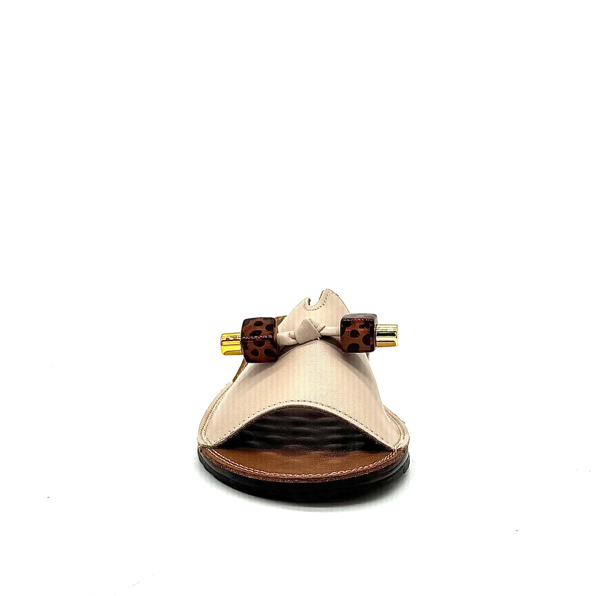BONAVI Flora beige leather slide sandals for women with flexible rubber sole