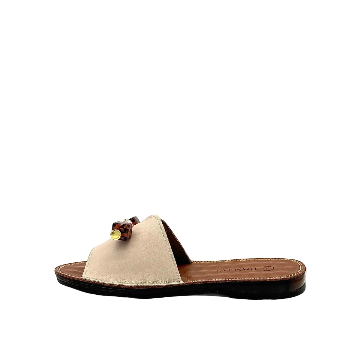 BONAVI Flora beige leather slide sandals for women with flexible rubber sole