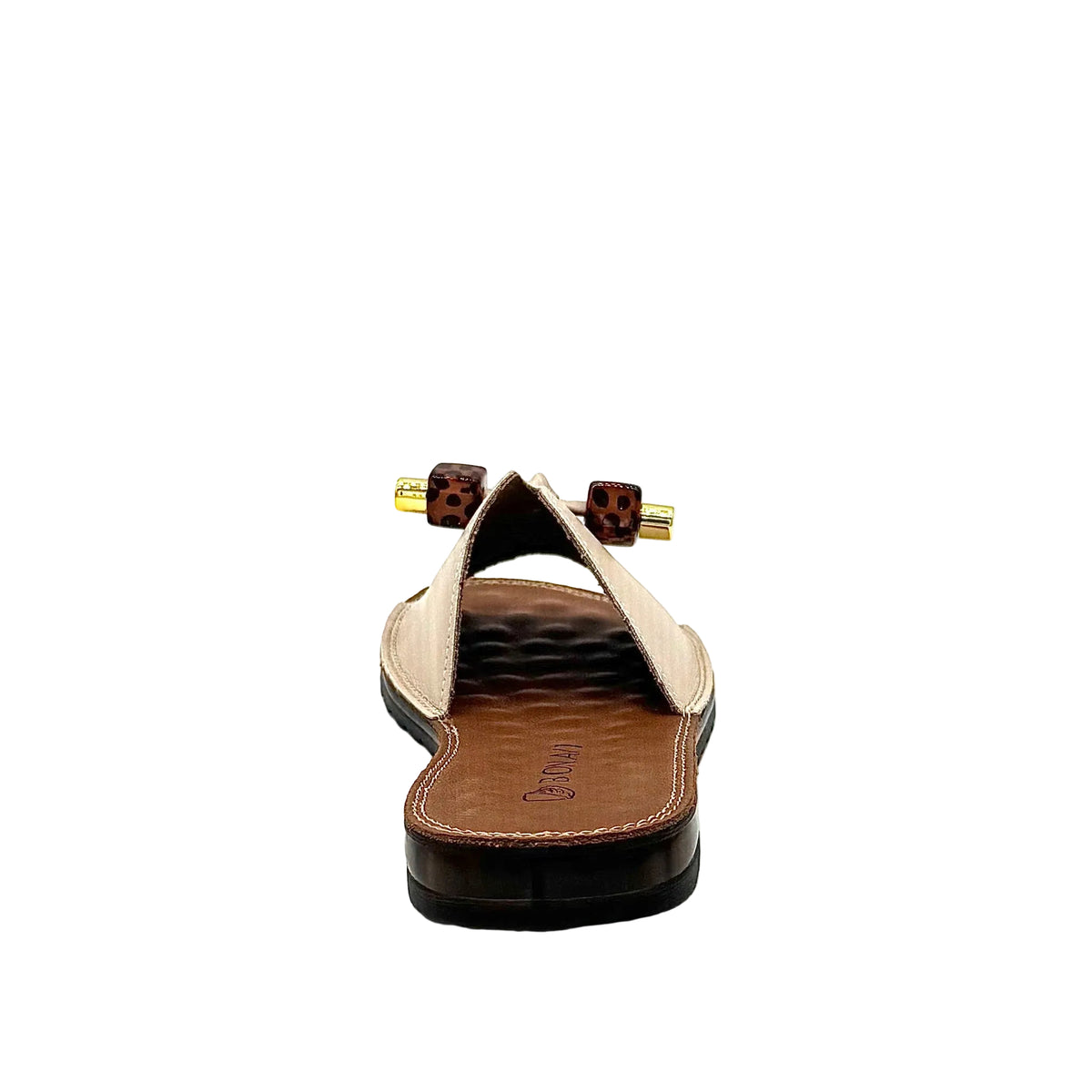 BONAVI Flora beige leather slide sandals for women with flexible rubber sole