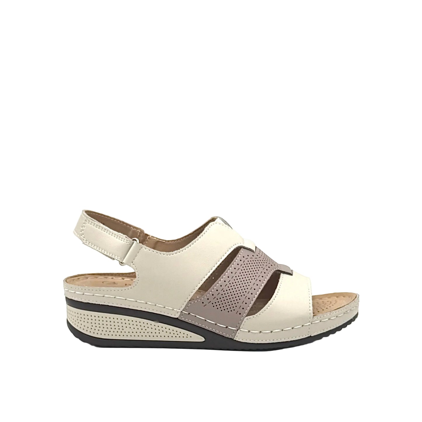 BONAVI Icon beige leather comfort sandals for women with breathable perforated design and cushioned footbed