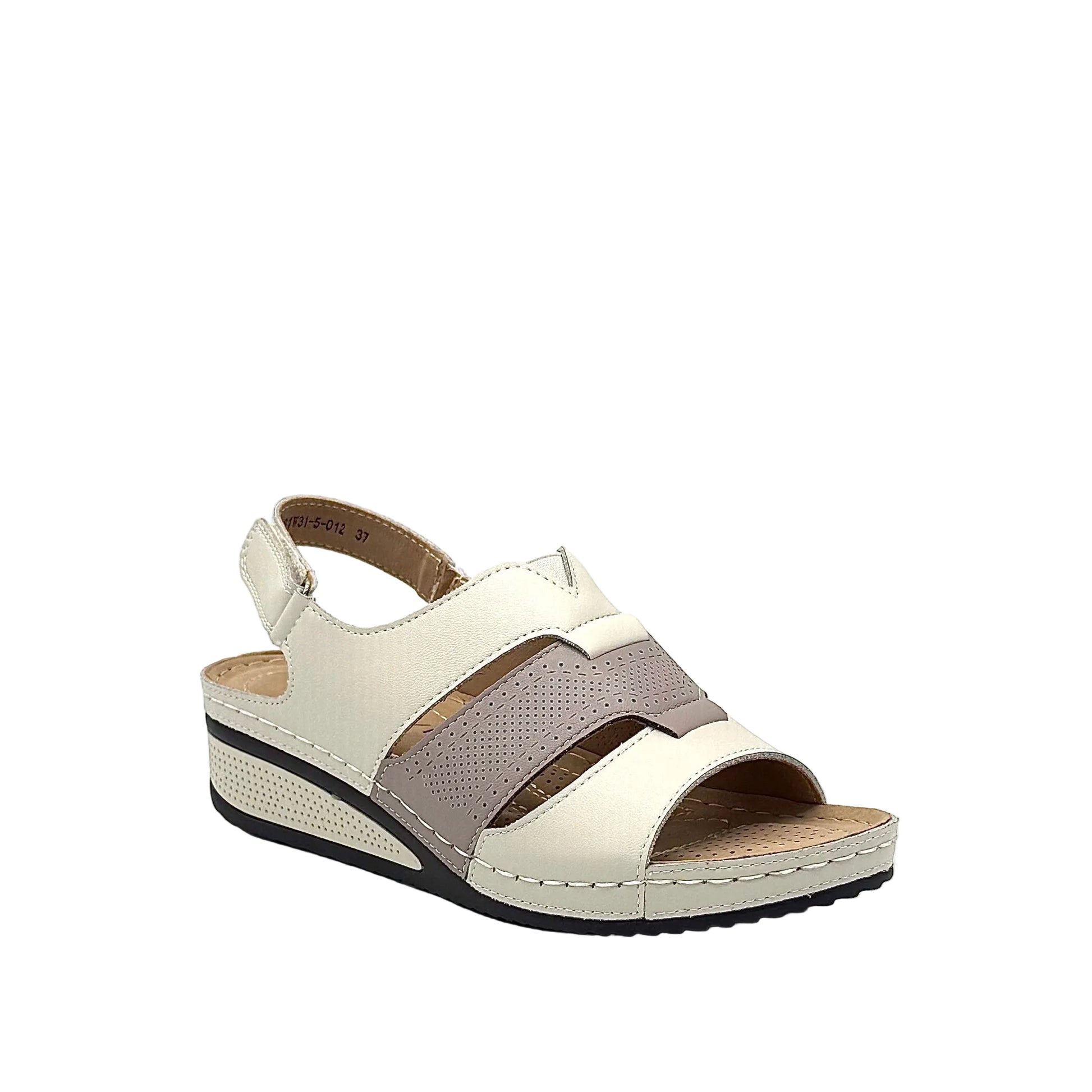BONAVI Icon beige leather comfort sandals for women with breathable perforated design and cushioned footbed
