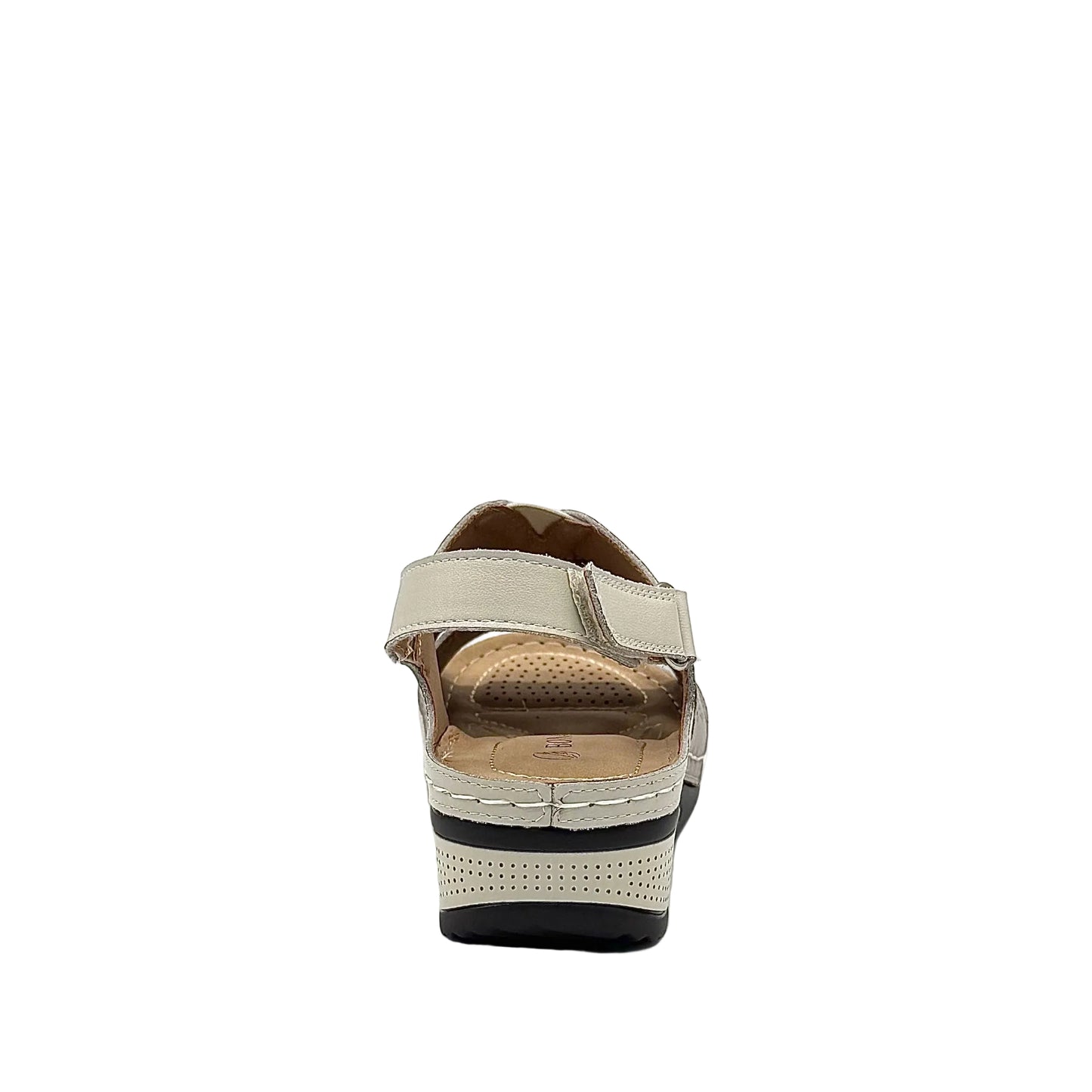BONAVI Icon beige leather comfort sandals for women with breathable perforated design and cushioned footbed