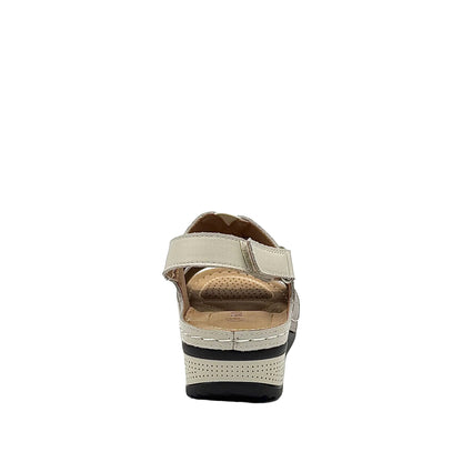 BONAVI Icon beige leather comfort sandals for women with breathable perforated design and cushioned footbed