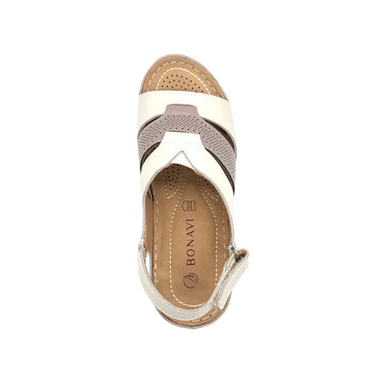 BONAVI Icon beige leather comfort sandals for women with breathable perforated design and cushioned footbed