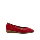 BONAVI Jasmine genuine leather almond toe flat in red with high-shine patent finish and low wedge heel