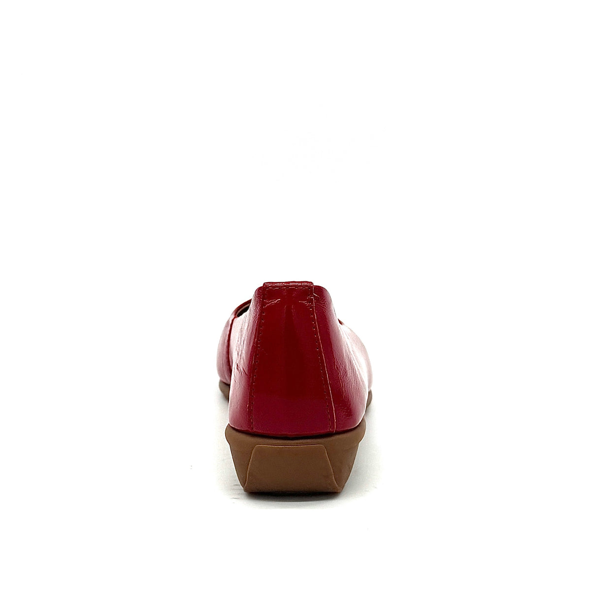BONAVI Jasmine genuine leather almond toe flat in red with high-shine patent finish and low wedge heel