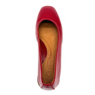 BONAVI Jasmine genuine leather almond toe flat in red with high-shine patent finish and low wedge heel