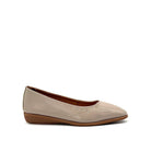 BONAVI Jasmine genuine leather almond toe flat in taupe with high-shine patent finish and low wedge heel