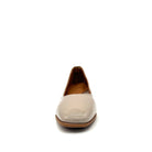 BONAVI Jasmine genuine leather almond toe flat in taupe with high-shine patent finish and low wedge heel