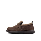 BONAVI Kara suede moc shoe in brown with shearling-style trim, inner side view