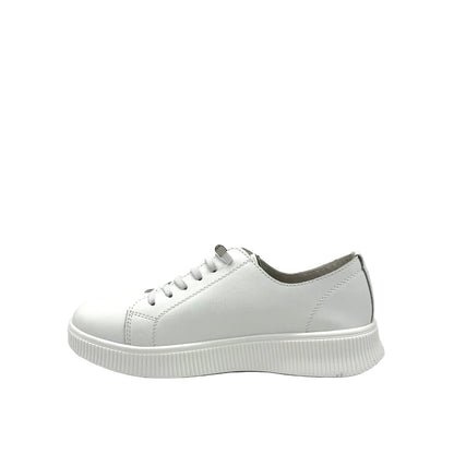 BONAVI Katie white leather sneakers for women with clean lace-up design and full leather construction