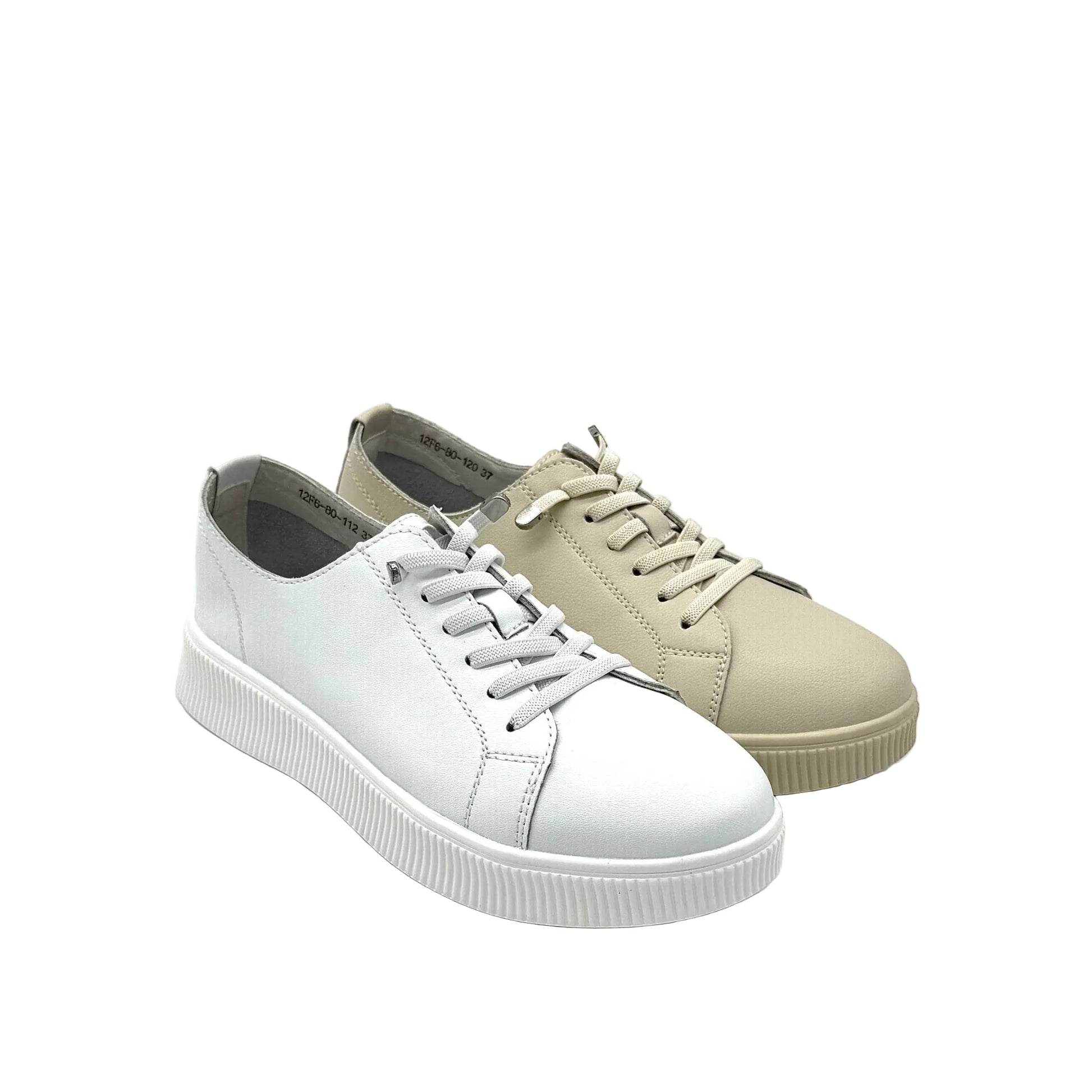 BONAVI Katie white leather sneakers for women with clean lace-up design and full leather construction