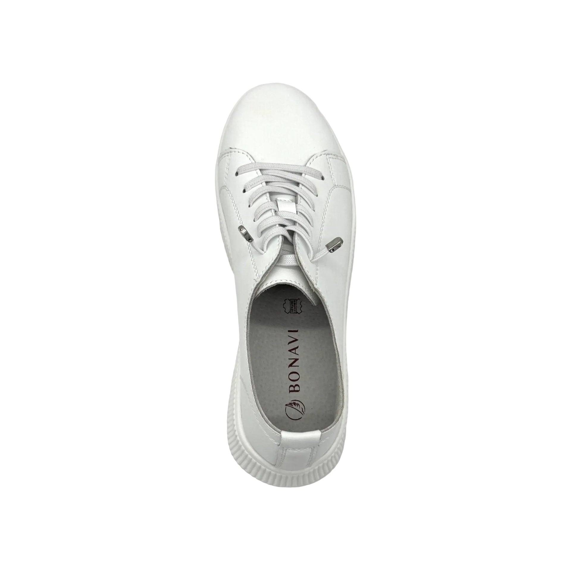 BONAVI Katie white leather sneakers for women with clean lace-up design and full leather construction
