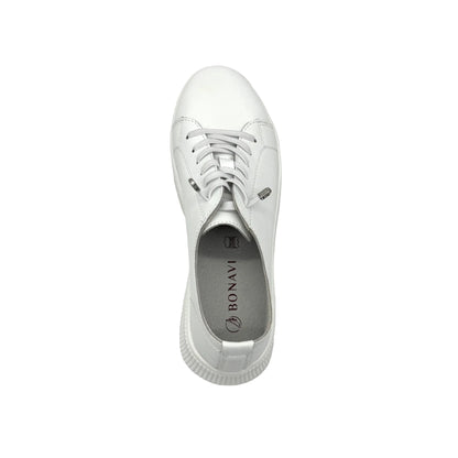 BONAVI Katie white leather sneakers for women with clean lace-up design and full leather construction