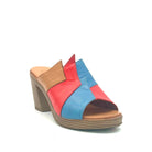 BONAVI Maria genuine leather block heel mule sandal in blue and red multi