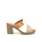 BONAVI Maria genuine leather block heel mule sandal in grey and white