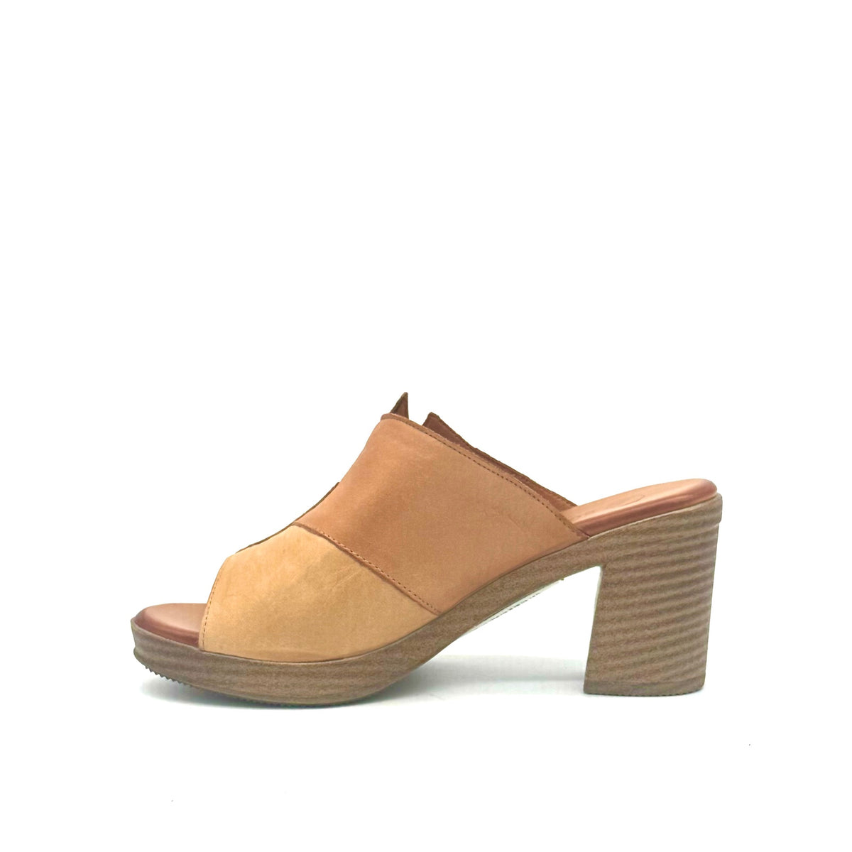 BONAVI Maria genuine leather block heel mule sandal in tan