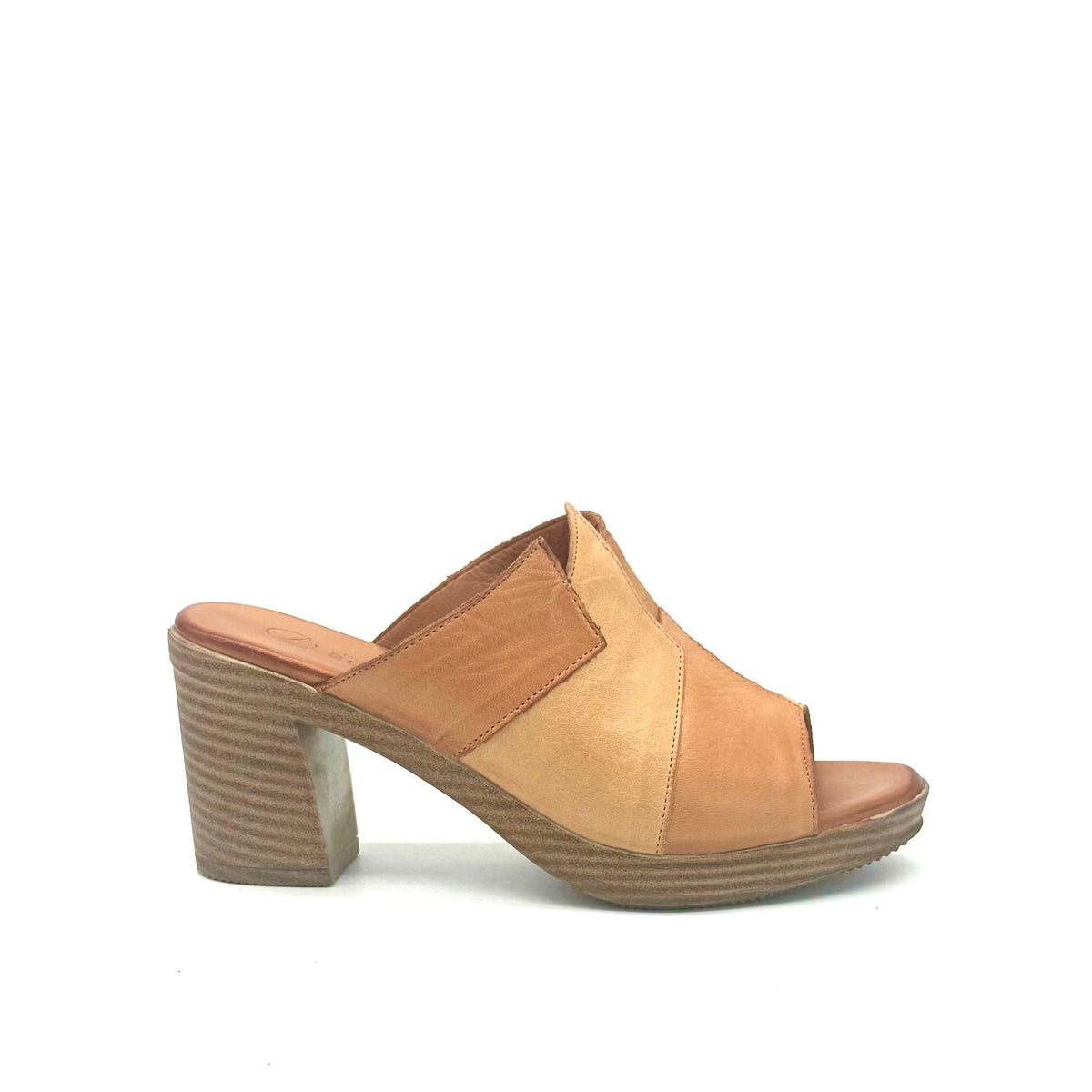 BONAVI Maria genuine leather block heel mule sandal in tan