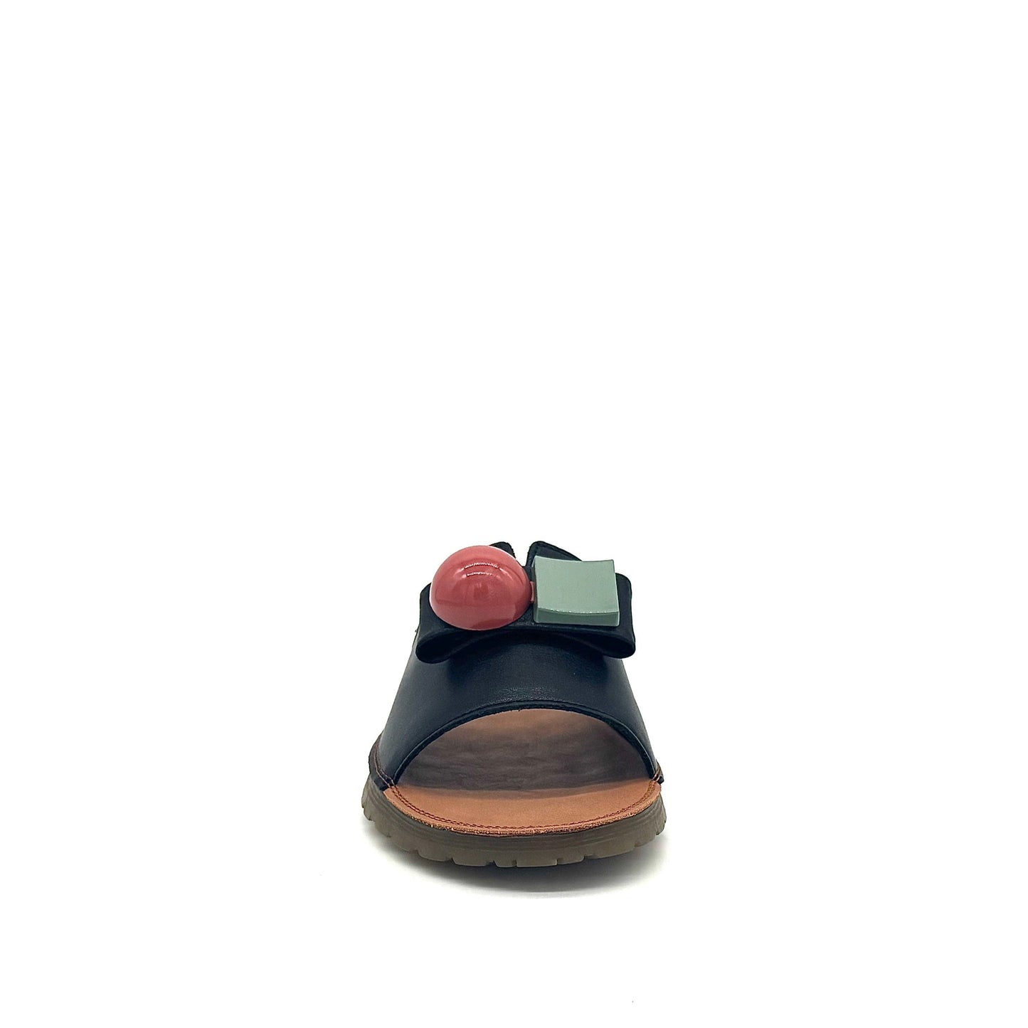 BONAVI Mesta black leather slide sandals for women with cushioned leather footbed and slip-on design
