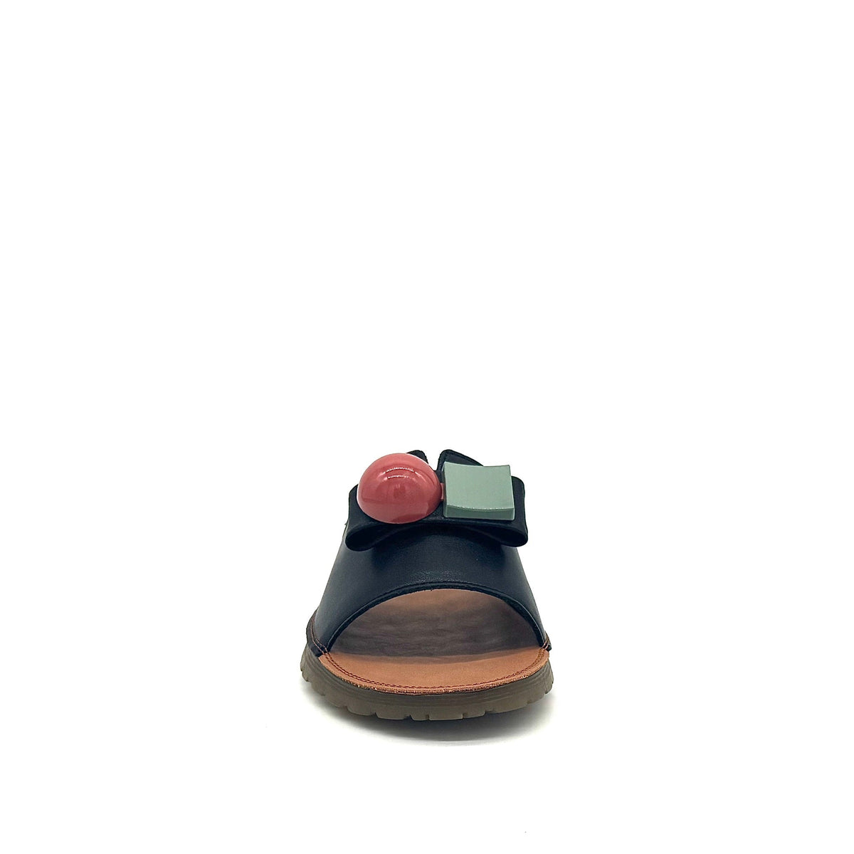 BONAVI Mesta black leather slide sandals for women with cushioned leather footbed and slip-on design