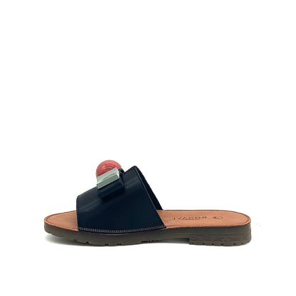 BONAVI Mesta black leather slide sandals for women with cushioned leather footbed and slip-on design