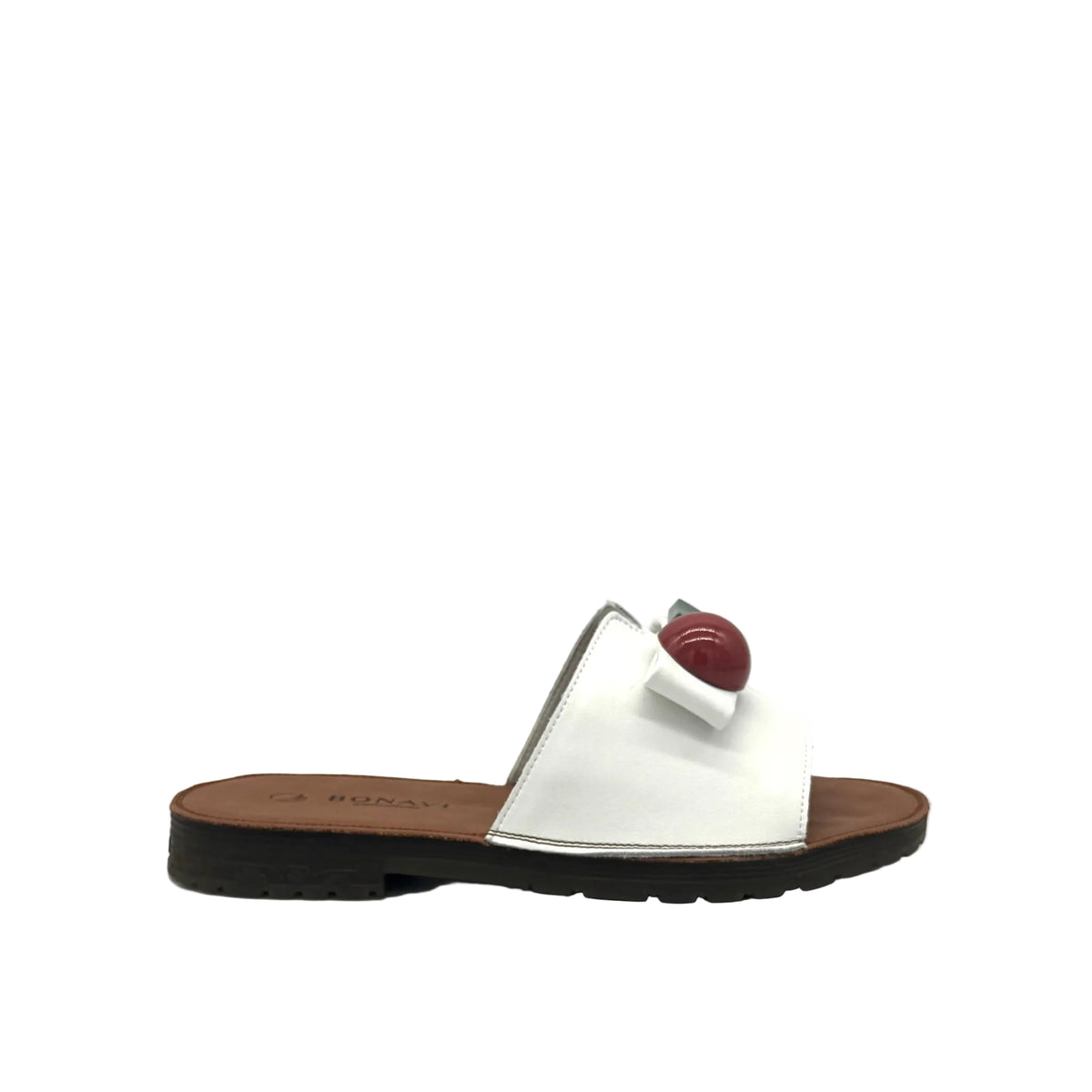 BONAVI Mesta white leather slide sandals for women with cushioned insole and flexible rubber sole