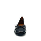 BONAVI Nicole genuine leather black ballet flat with black patent cap toe and bow detail