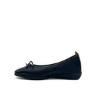 BONAVI Nicole genuine leather black ballet flat with black patent cap toe and bow detail