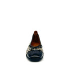 BONAVI Nicole genuine leather leopard print ballet flat in gold with black patent cap toe and bow detail, side view