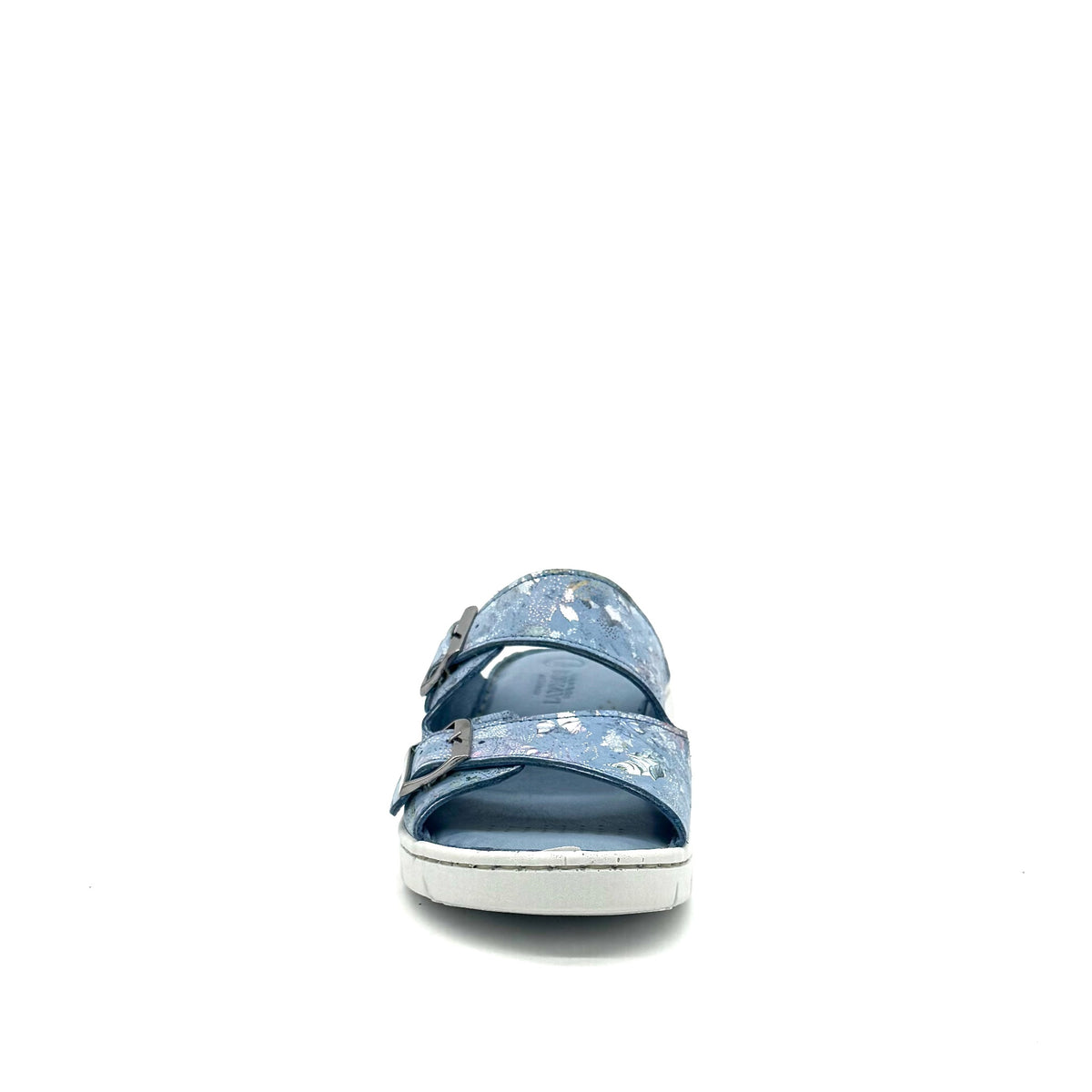 BONAVI Patra leather floral print double buckle slide sandal in camel
Blue