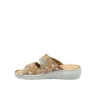 BONAVI Patra leather floral print double buckle slide sandal in camel