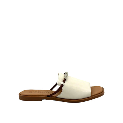 BONAVI Pirgi beige leather slide sandals for women with cushioned footbed and flexible rubber sole
