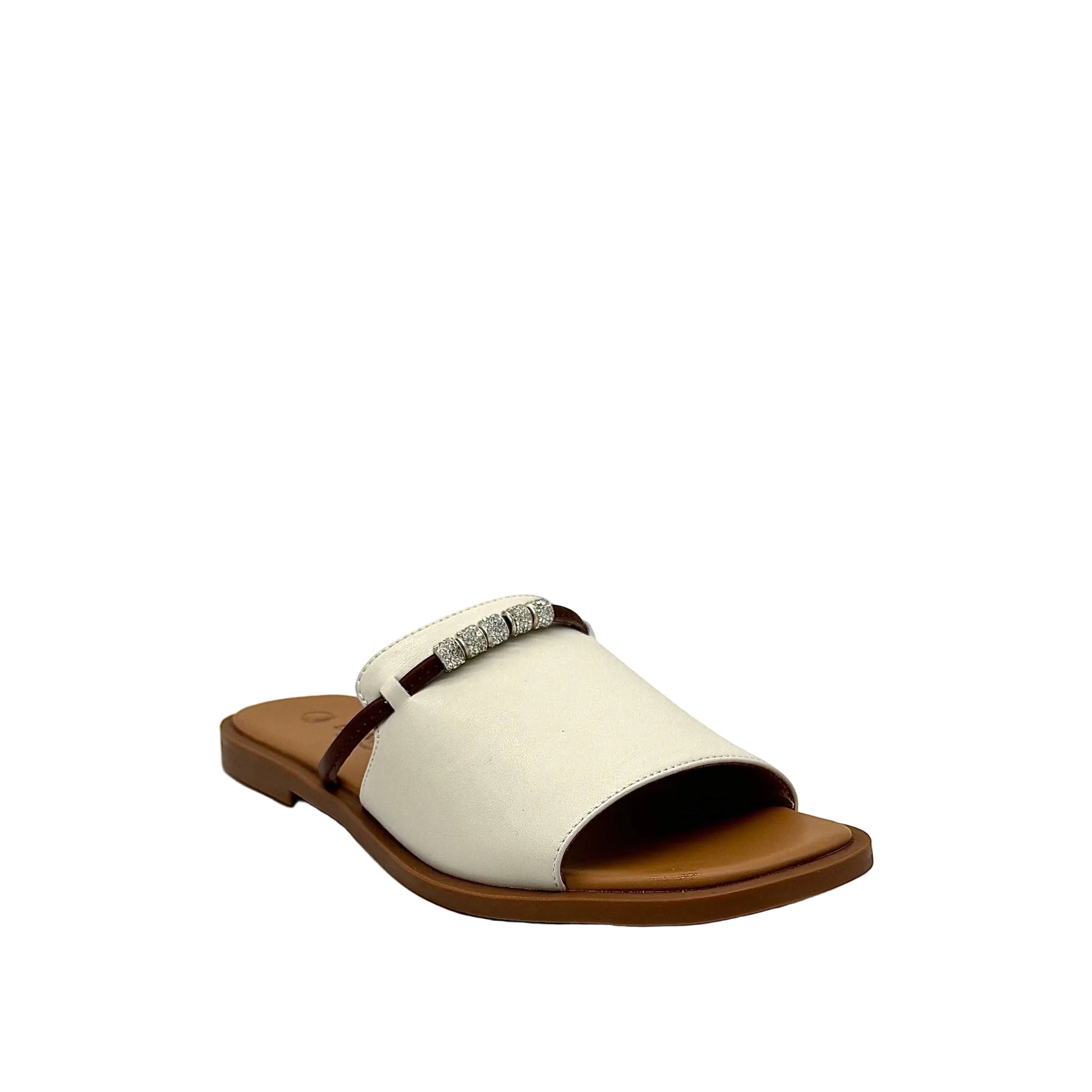BONAVI Pirgi beige leather slide sandals for women with cushioned footbed and flexible rubber sole