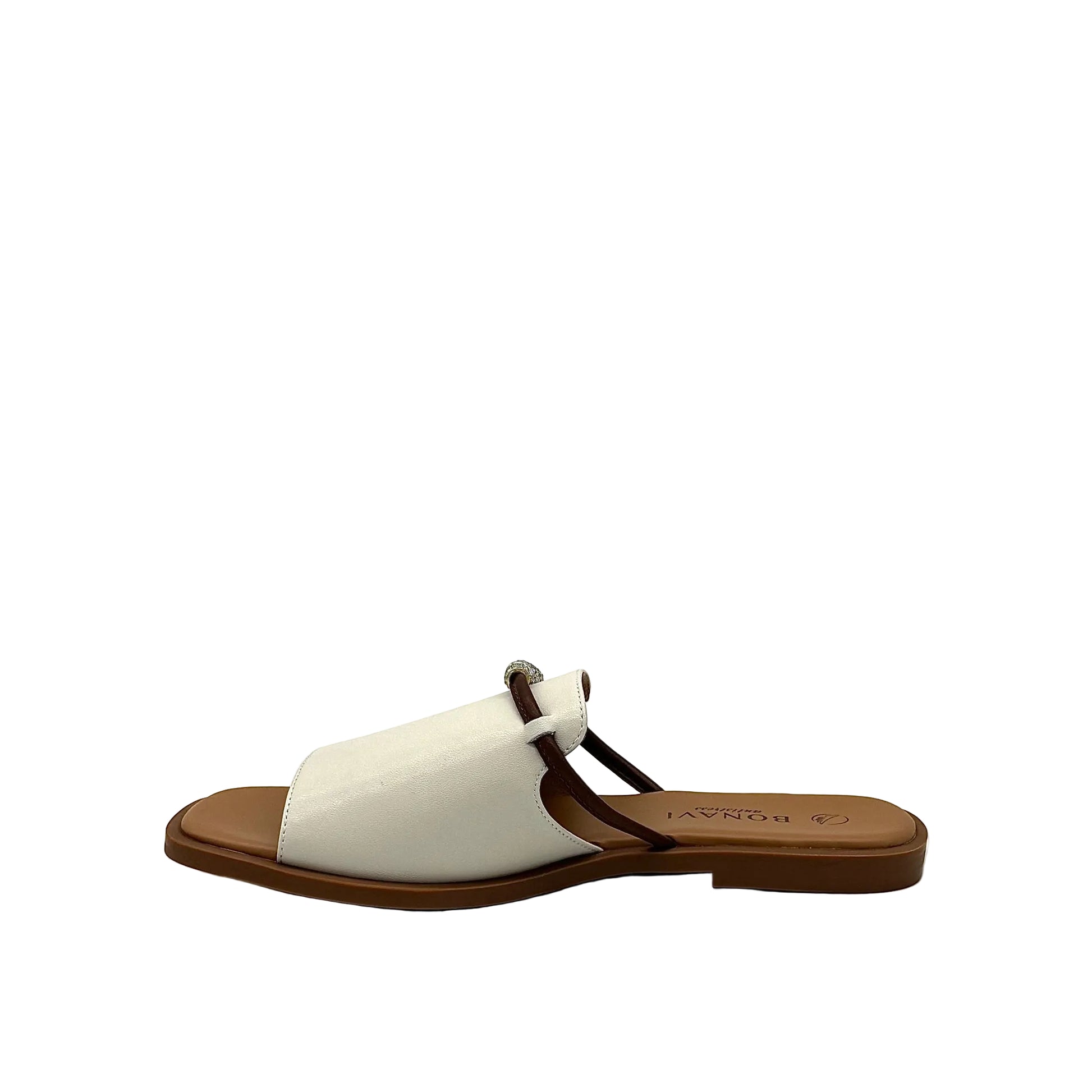 BONAVI Pirgi beige leather slide sandals for women with cushioned footbed and flexible rubber sole
